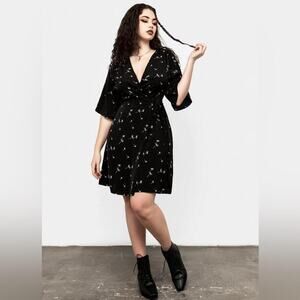 Disturbia Wrap Dress Womens US 14 Black Dandelion Gothic Witchy Whimsygoth Dark